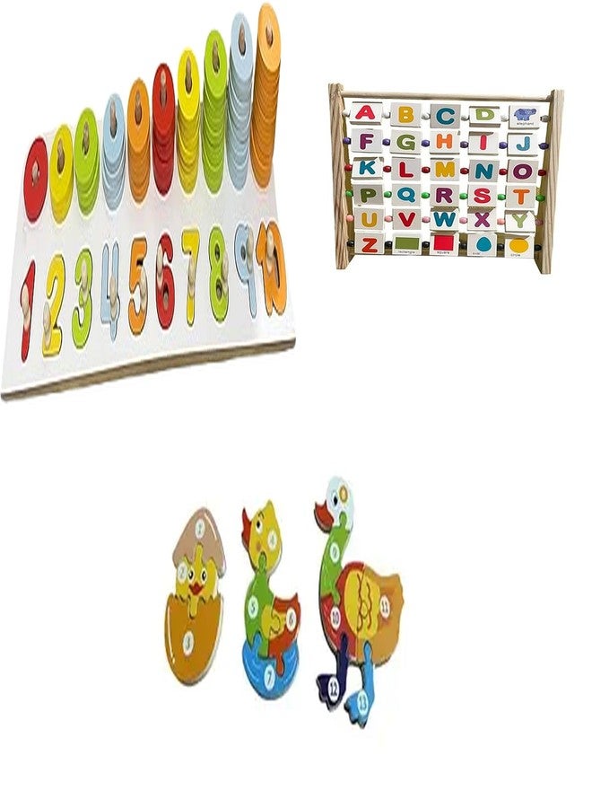 Kinder Creative Peg Number Ring Counting Set, Alphabet Abacus Learning Toy,Duck Life Cycle Jigsaw Puzzle, Educational Puzzle and Toys for Kids Pack of 3 - Image 1